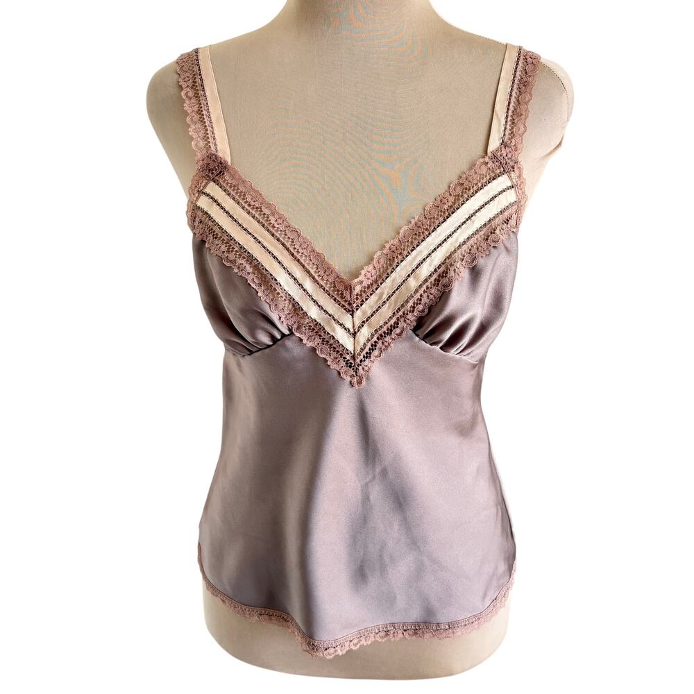 Vintage 70's Deena Satin Lace Cropped Camisole Top Retro Feminine Coquette Fairy